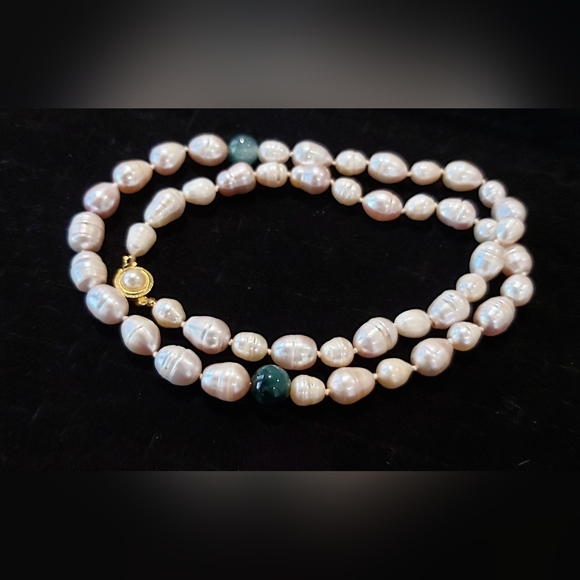 13mm to 16mm Extra Large Freshwater Pearls with Moss Agate Necklace 28" - Picture 2 of 5